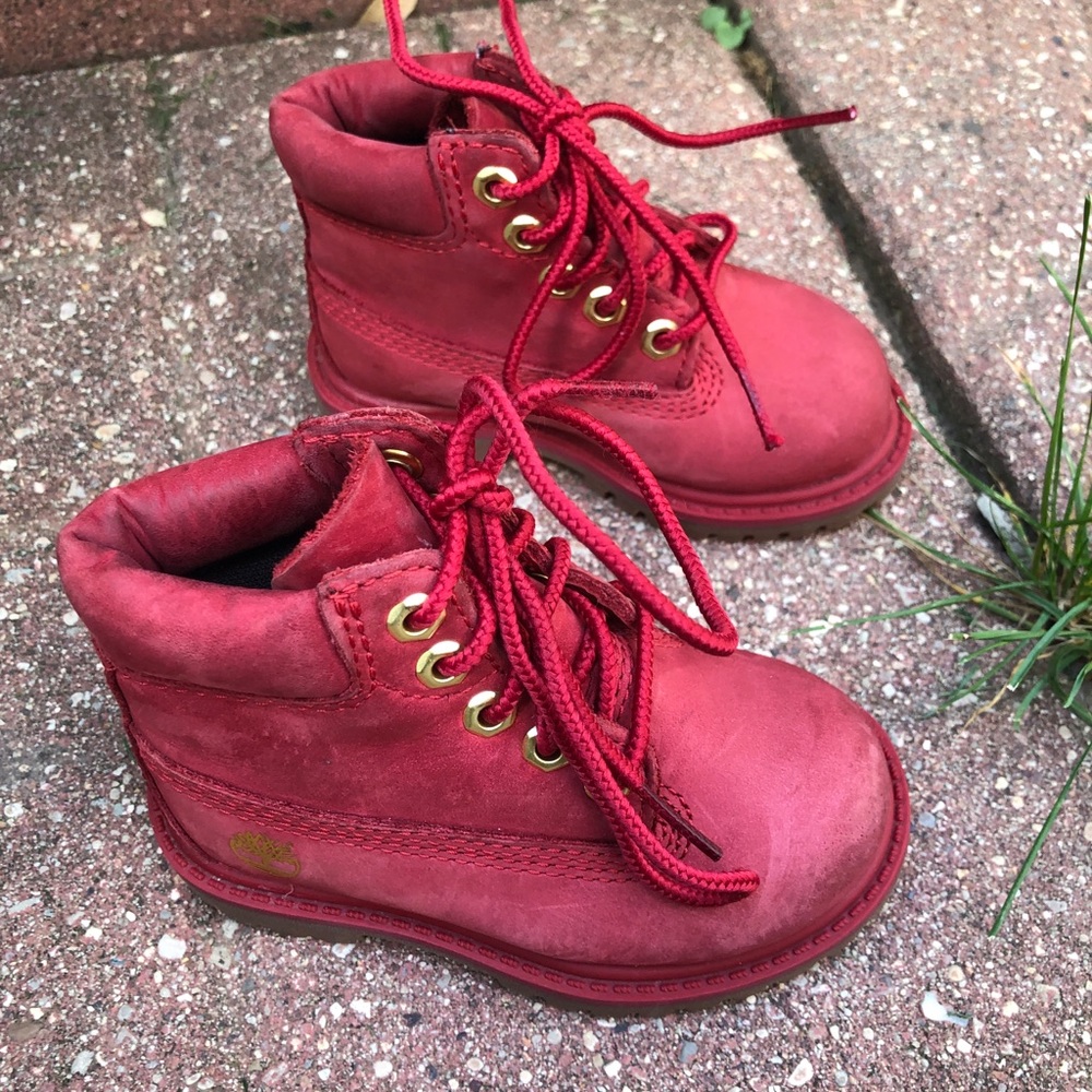 Timberland Kids Red Lace-Up Ankle Boots